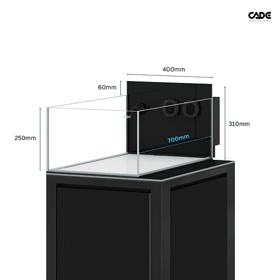 CADE Reef X + Caddy 700/N reef aquarium system with 700mm glass tank and integrated equipment caddy