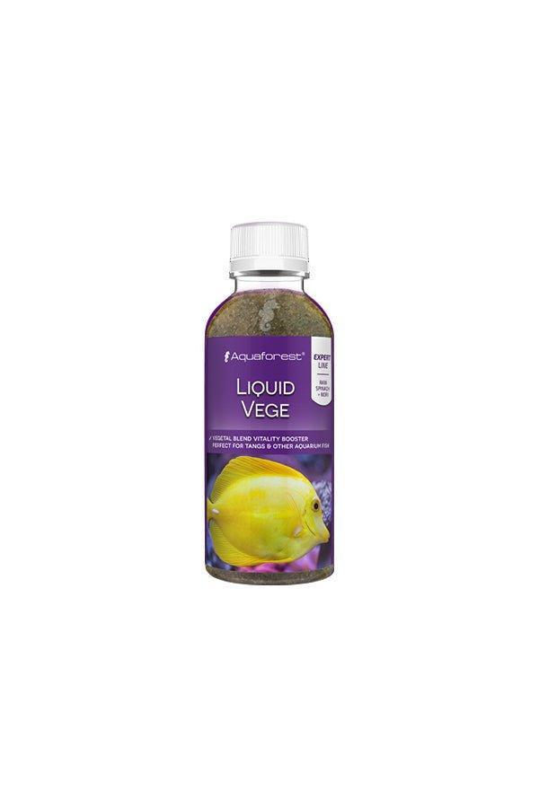 Aquaforest Liquid Vege bottle for aquarium fish, with yellow tang image on label