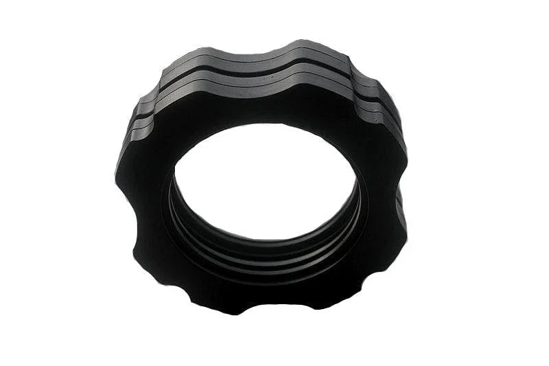 Black aquarium algae magnet with magnifying lens, circular shape, ribbed edges